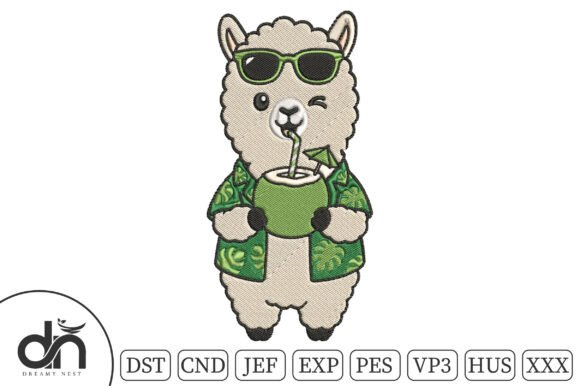 Cool Llama Summer Coconut Embroidery
