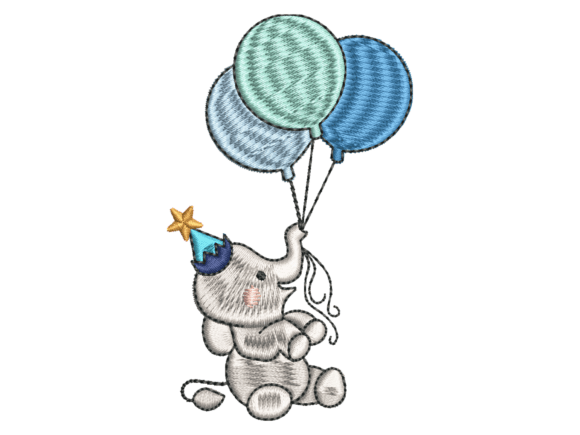 Cute Baby Elephant Balloons Embroidery