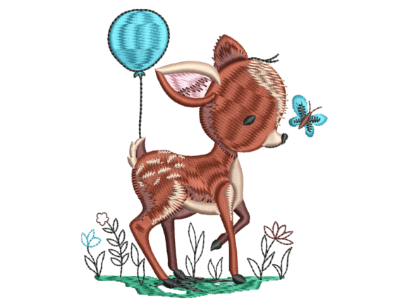 Cute Baby Fawn Butterfly Embroidery