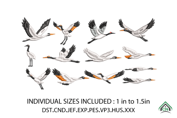 Flying Crane Embroidery Design Bundle