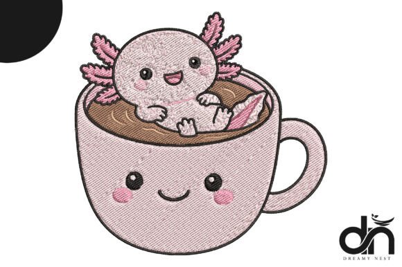 Kawaii Axolotl Cocoa Mug Embroidery