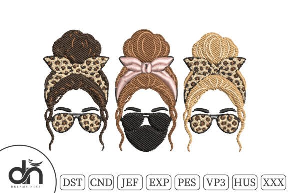 Messy Bun Leopard Sunglasses Embroidery