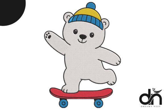 Skateboarding Polar Bear Embroidery for Holiday Collections
