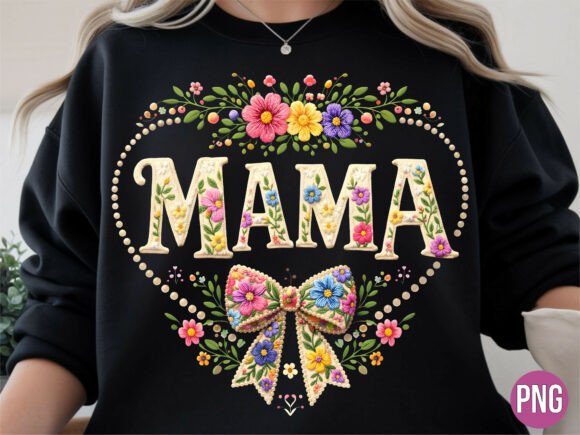 Spring Floral Mama Embroidery Bow PNG Review